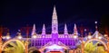 Panoranic view of Vienna City Hall at night