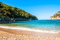 Panorma od Palaiokastritsa, town in Corfu, Greece.Beautiful bay. sandy beach in a bay at Paleokastritsa in Greece.Copy Royalty Free Stock Photo