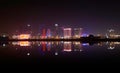 A beautiful view of Bahrain skyline during night and its reflect