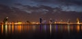 Panormic view of Bahrain skyline with reflection at twilight Royalty Free Stock Photo
