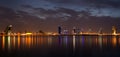 Panormic view of Bahrain skyline with reflection at twilight