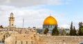 View of the Temple Mount in Jerusalem, including the Western Wall and the golden Dome of the Rock Royalty Free Stock Photo