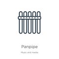 Panpipe icon. Thin linear panpipe outline icon isolated on white background from music collection. Line vector sign, symbol for