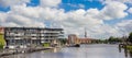 Panrama of apartment buildings at the inner harbor of Emden Royalty Free Stock Photo