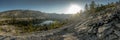 Panrama Of Bright Sun Rising Over Lake Vernon In The Backcountry Of Yosemite Royalty Free Stock Photo