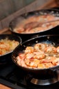 Pans of Cooking Shrimp
