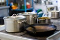 Pans on the stove Royalty Free Stock Photo