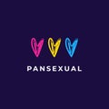 Pansexual doodle hearts set. Parade logo concept. Card, banner, poster and more. Vector