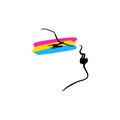 Pansexual pride grunge style flag and abstract human face line art. Gay and lesbian, icon symbol or logo. Design element for Royalty Free Stock Photo