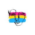 Pansexual pride grunge style flag and abstract human face line art. Gay and lesbian, icon symbol or logo. Design element for Royalty Free Stock Photo