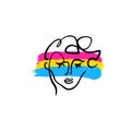 Pansexual pride grunge style flag and abstract human face line art. Gay and lesbian, icon symbol or logo Royalty Free Stock Photo