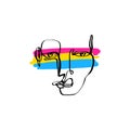 Pansexual pride grunge style flag and abstract human face line art. Gay and lesbian, icon symbol or logo. Design element for