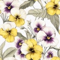 Realistic Pansy Seamless Pattern On White Background