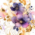 Pansies. Watercolor beautiful blossom pansy flowers seamless pattern. Dirty watercolor background. Hand drawn paint blooming