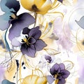 Pansies. Watercolor blossom pansy flowers seamless pattern. Dirty watercolor background. Hand drawn paint blooming pansies flowers Royalty Free Stock Photo