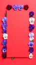 Pansy Flower Border Frames Blank Red Card Invitation Design Royalty Free Stock Photo