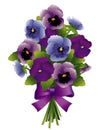 Pansy Spring Flower Bouquet with satin ribbon