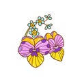 Pansy flowers cartoon vector, hand drawn doodle.