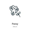 Pansy outline vector icon. Thin line black pansy icon, flat vector simple element illustration from editable nature concept Royalty Free Stock Photo