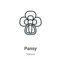 Pansy outline vector icon. Thin line black pansy icon, flat vector simple element illustration from editable nature concept Royalty Free Stock Photo