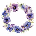 Watercolor Pansy Wreath With Pressed Lavender Flowers 8k Resolution Royalty Free Stock Photo