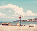 Pantan beach in Trogir, Croatia, vintage filter Royalty Free Stock Photo