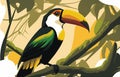 In the Pantanal in Matto Grosso do Sul, Brazil, a Toco toucan sits on a branch