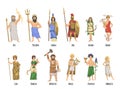 Pantheon of ancient Greek gods, mythology. Set of characters with names. Flat vector illustration. on white Royalty Free Stock Photo