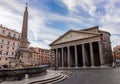 Pantheon building and fountain in Rome, Italy