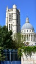 The Pantheon Dome with the Lycee Henri IV Clovis Bell Tower from Rue Descartes. Paris, France. Royalty Free Stock Photo