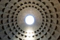 Interior view of the oculus ceiling window of the historic Pantheon Roman temple in Rome, Italy Royalty Free Stock Photo