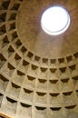 Pantheon Dome in Rome, Italy as the light shines through the oculus a central opening in the roof. Royalty Free Stock Photo