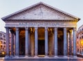 Pantheon, former Roman temple of all gods, now a church, and Fountain with obelisk at Piazza della Rotonda. Rome, Italy