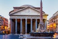 Pantheon, former Roman temple of all gods, now a church, and Fountain with obelisk at Piazza della Rotonda. Rome, Italy Royalty Free Stock Photo