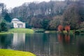 The Pantheon and lake in winter at Stourhead in Wiltshire