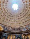 Pantheon oculus, dome inside view in Rome, Italy