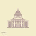 Pantheon in Paris, France. Landmark icon in retro style