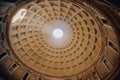 Pantheon in Rome inside view round dome with ray of light, Italy