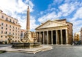 Pantheon in Rome, Italy. Pantheon and Fontana del Pantheon with monumental obelisk.