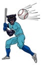 Panther Baseball Player Mascot Swinging Bat