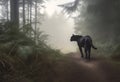 Panther close-up, photography of a Panther in a forest. A black jaguar walking through a jungle stream with green plants and trees