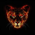 Panther Face Heart Shape In Red Fire On Black Background. Generative AI