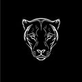 panther head dotwork tattoo with dots shading, tippling tattoo. Hand drawing wild animal emblem on black background for