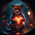 Fossa hugging heart Panther with heart in the cave, 3d illustration. AI Generated animal ai