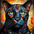 Colorful Cubist Panther Painting Inspired By Pablo Picasso
