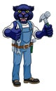 Panther Mascot Carpenter Handyman Holding Hammer