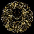 A Panther and Plants Golden Tropical Pattern