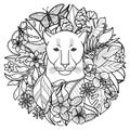 A Panther and Plants Tropical Coloring Page Royalty Free Stock Photo