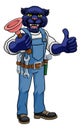 Panther Plumber Cartoon Mascot Holding Plunger