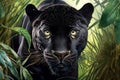 Panther portrait close-up, face of wild black jaguar in jungle, illustration, generative AI Royalty Free Stock Photo